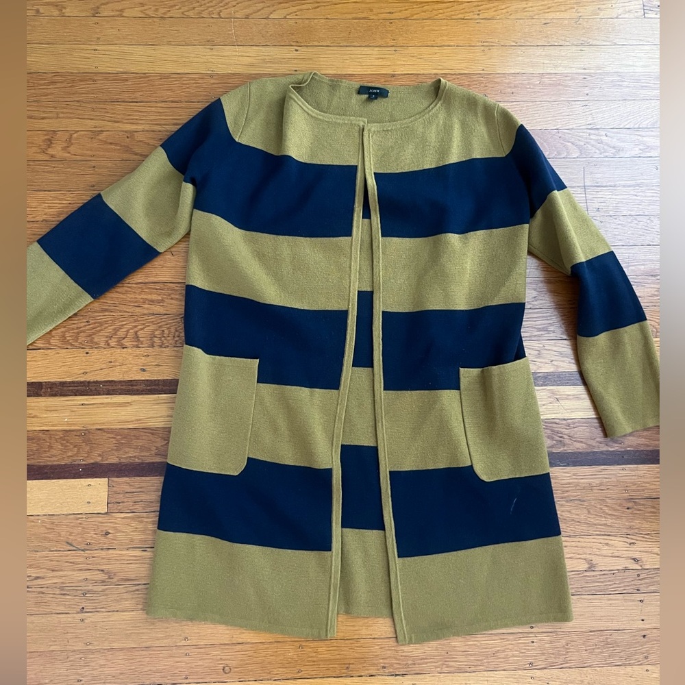 J. Crew blue yellow long striped cardigan style AK172 S small EUC long line